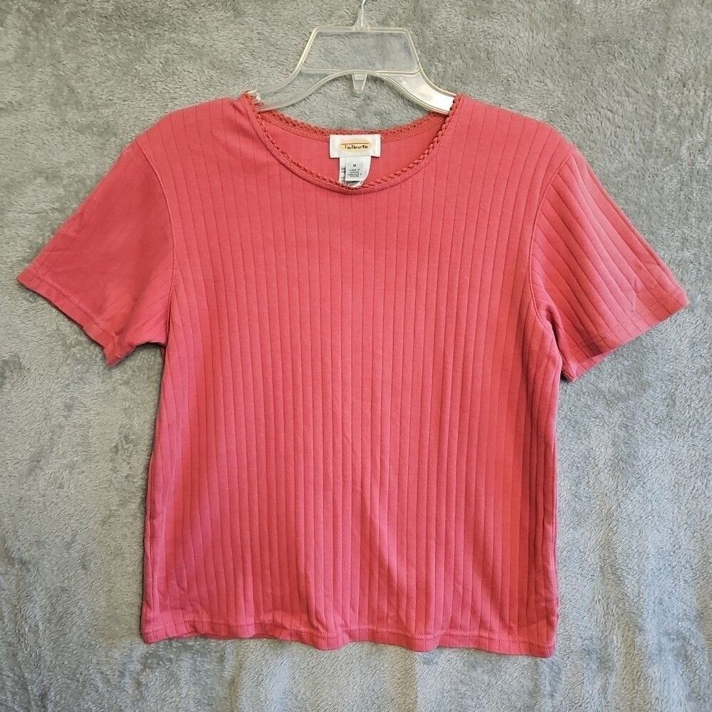 Talbots Women's Sz Med Pink Rib Top cotton short sleeve pullover